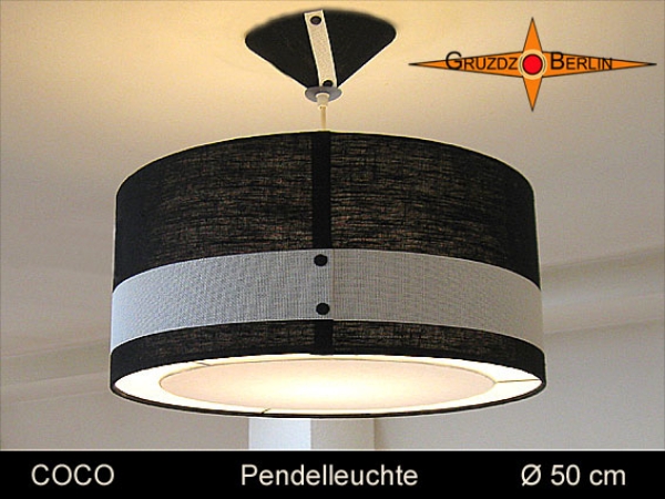 Loungeleuchte schwarz weiss COCO Ø50 cm Pendellampe mit Diffusor Lichtrand