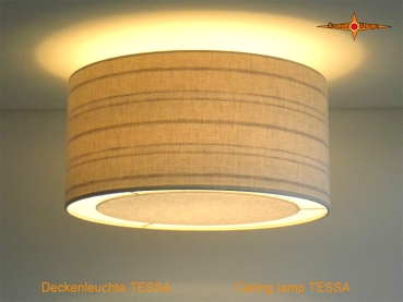 Gestreifte Deckenlampe aus Leinen TESSA Ø45 cm mit Lichtrand Diffusor