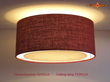 Deckenlampe aus dunkelroter Jute FEROLA Ø50 cm mit Lichtrand Diffusor