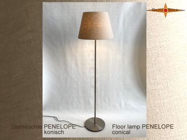 Stehlampe mit konischem Lampenschirm aus naturfarbenem Leinen PENELOPE Stehleuchte Landhausstil