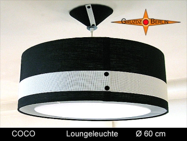Loungeleuchte Schwarz Weiss COCO Ø60 cm Pendellampe mit Diffusor Leinen