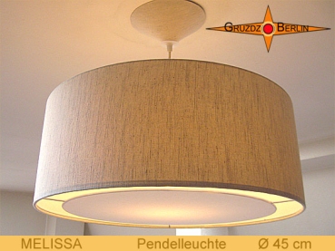 Hängelampe aus Leinen MELISSA Ø45 cm Pendellampe Landhausstil mit Lichtrand Diffusor