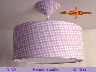 Lila karierte Hängelampe NINA Ø45 cm Pendellampe mit Lichtrand Diffusor