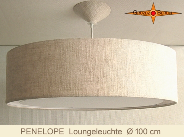 Große Pendellampe PENELOPE D100cm  mit Lichtrand Diffusor aus Naturleinen