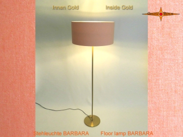 Stehlampe Innen Gold BARBARA aus lachsfarbenem Leinen