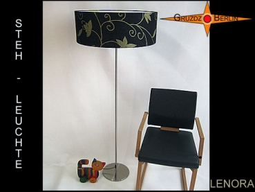 Black floor lamp linen LENORA golden flowers on black