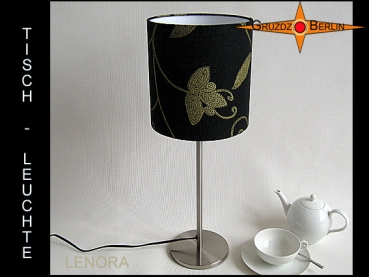 Little table lamp black LENORA linen with gold flowers