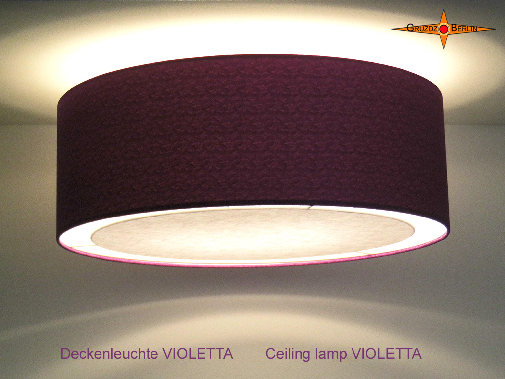 Gruzdz-Berlin: Leuchten, Lampenschirme, Lichtobjekte - Deckenlampe in  elegantem Violett aus edelster Satinseide mit Jacquardmuster