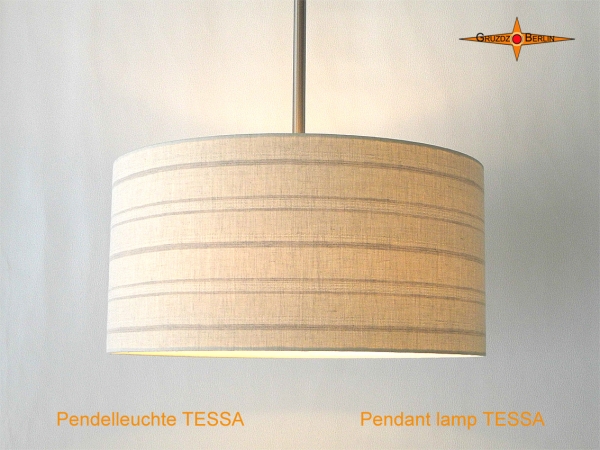 Striped hanging lamp made of linen with diffuser TESSA Ø45 cm beige striped lamp