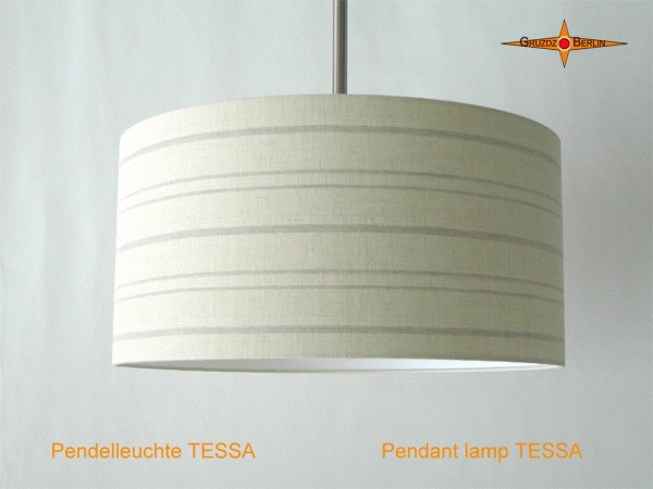 Striped hanging lamp made of linen with diffuser TESSA Ø45 cm beige striped lamp