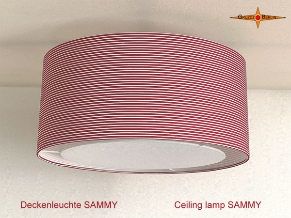 Rot weiss gestreifte Deckenlampe Ø 60 SAMMY cm mit Diffusor aus Leinen