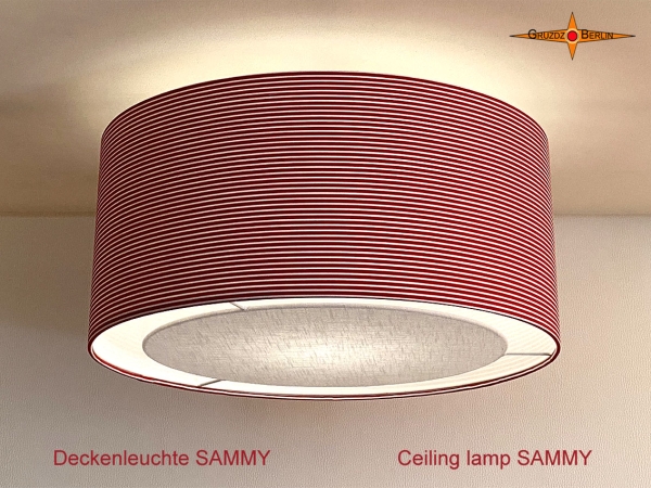 Rot weiss gestreifte Deckenlampe Ø 60 SAMMY cm mit Diffusor aus Leinen