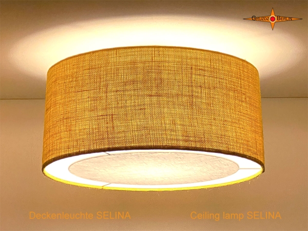 Deckenlampe aus gelber Jute SELINA Ø45 cm mit Lichtrand Diffusor