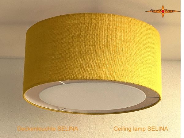 Deckenlampe aus gelber Jute SELINA Ø45 cm mit Lichtrand Diffusor
