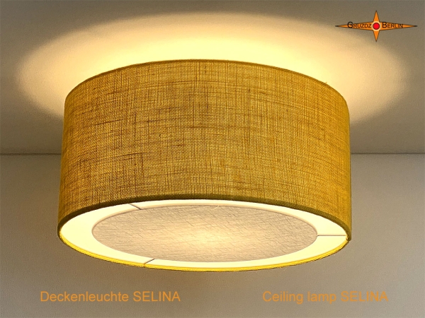 Deckenlampe aus gelber Jute SELINA Ø45 cm mit Lichtrand Diffusor