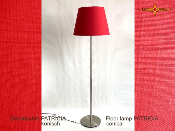 Floor lamp with conical lampshade made of red linen PATRICIA