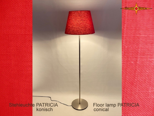 Floor lamp with conical lampshade made of red linen PATRICIA
