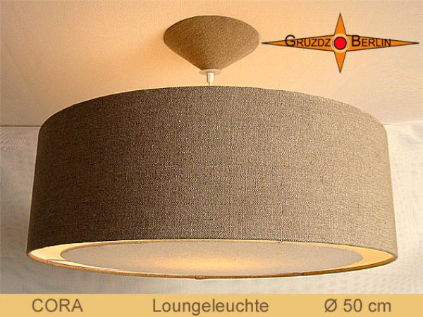 Lampe aus Bauernleinen CORA Ø50 cm Landhausstil Lampe Diffusor Lichtrand