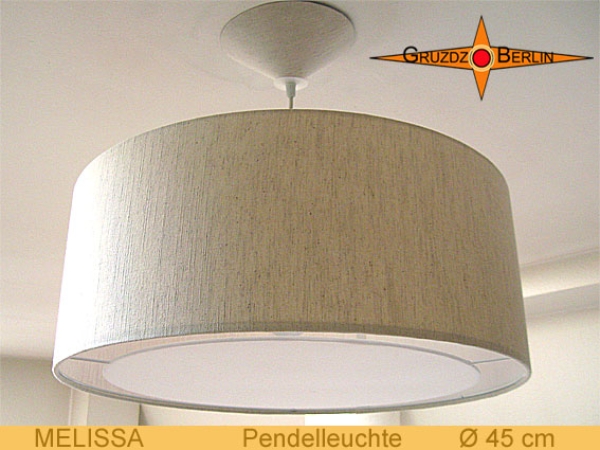 Hängelampe aus Leinen MELISSA Ø45 cm Pendellampe Landhausstil mit Lichtrand Diffusor