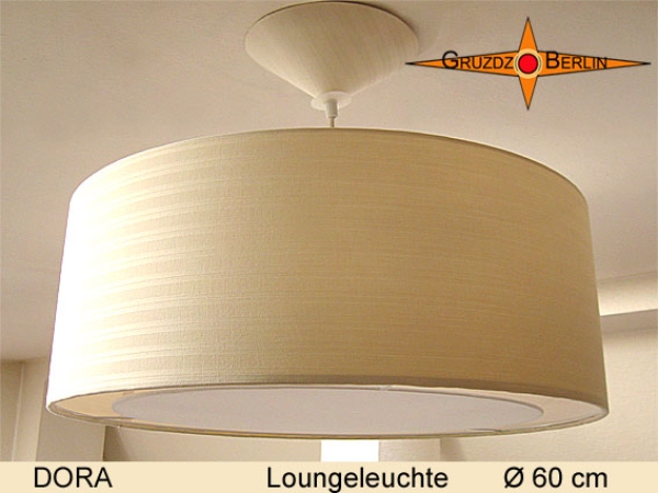 Hell gelbe Loungeleuchte DORA Ø 60 cm Pendellampe mit Lichtrand und Baldachin