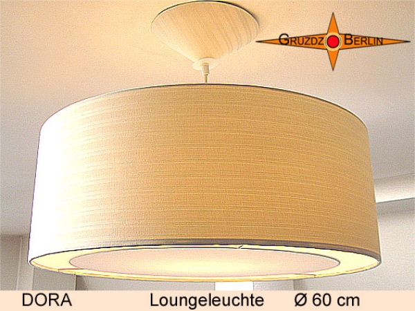 Hell gelbe Loungeleuchte DORA Ø 60 cm Pendellampe mit Lichtrand und Baldachin