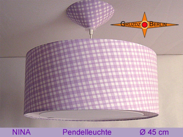 Lila karierte Hängelampe NINA Ø45 cm Pendellampe mit Lichtrand Diffusor