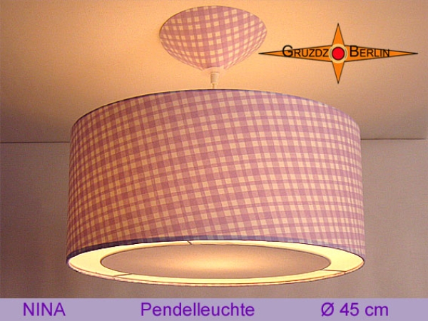 Lila karierte Hängelampe NINA Ø45 cm Pendellampe mit Lichtrand Diffusor