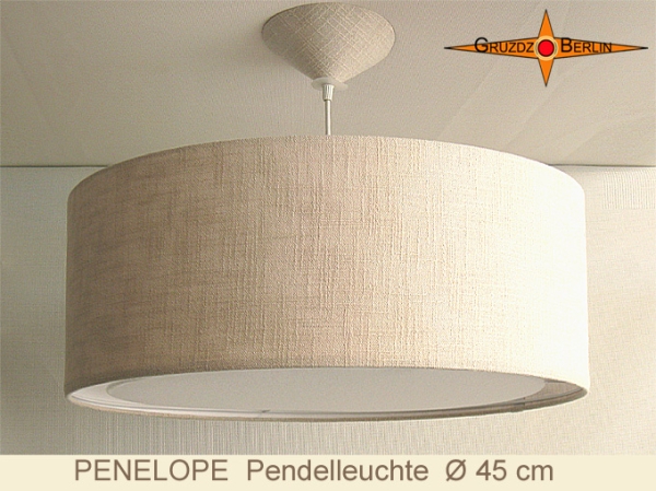 Hanging lamp natural linen PENELOPE d 45 with light edge diffuser