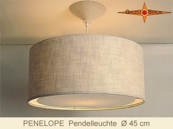 Hanging lamp natural linen PENELOPE d 45 with light edge diffuser