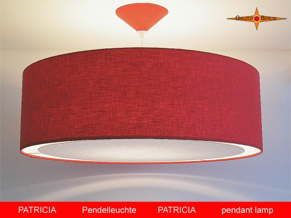 Rote Lampe PATRICIA Ø60 cm aus Leinen mit Lichtrand Diffusor