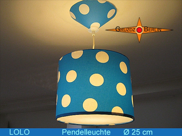 Blaue Lampe mit Punkten LOLO Ø25 cm Pendellampe blau gepunktet