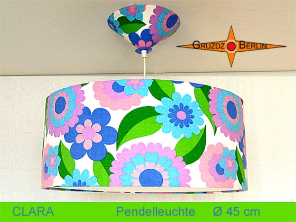 Vintage Hängelampe CLARA Ø45 cm mit Prilblumen 80er Jahre