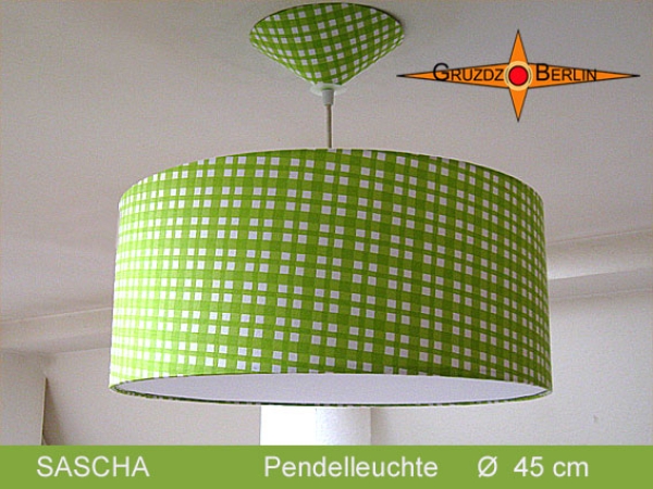 Grün karierte Lampe SASCHA Ø 45 cm karierte Pendelleuchte