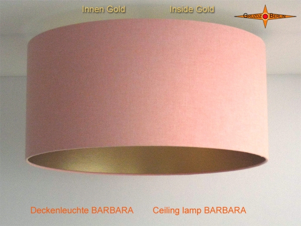 Deckenlampe Innen Gold BARBARA Ø45 cm aus apricot farbigem Leinen