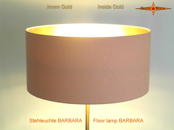 Stehlampe Innen Gold BARBARA aus lachsfarbenem Leinen