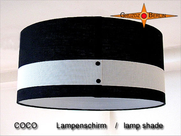 Lampenschirm Schwarz weiss Leinen COCO Ø45 cm  Zylinderlampenschirm