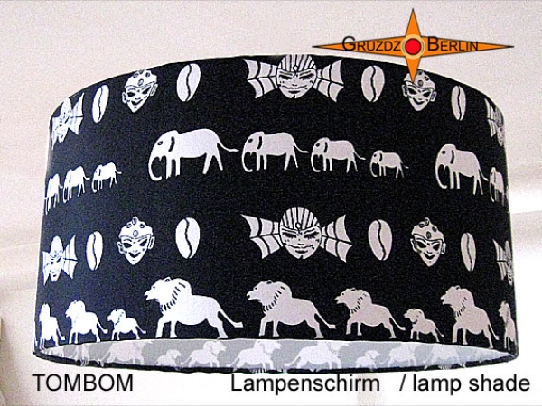 Schwarzer Lampenschirm TOMBOM Ø 40 cm Afrika Design mit Elefanten