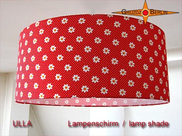 Red lamp shade with poka dots and flowers ULLA Ø 45 cm