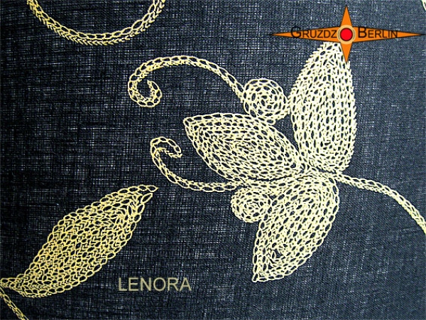 Kleine Tischleuchte schwarz LENORA Tischlampe Leinen mit Blüten gold