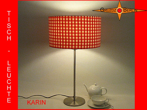 Karierte Tischlampe mit Herzen KARIN Tischleuchte Retro Rot Weiss