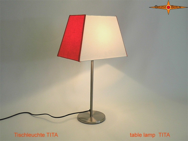 Rectangular table lamp orange white TITA made of linen
