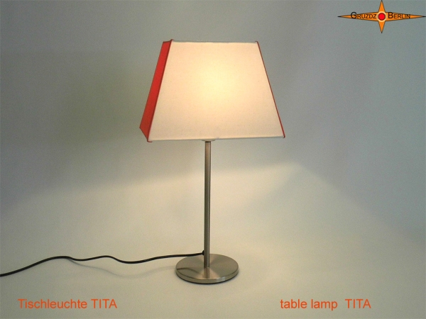 Rectangular table lamp orange white TITA made of linen