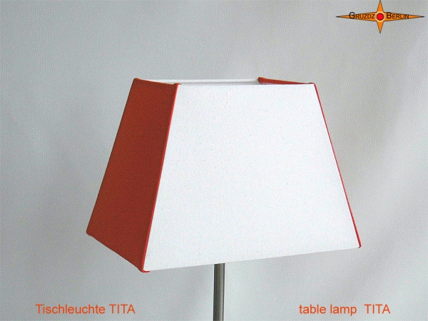 Rectangular table lamp orange white TITA made of linen