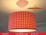 Hängelampe Rot Weiss kariert KARIN Ø35 cm Pendellampe Diffusor Herzen Retrodesign